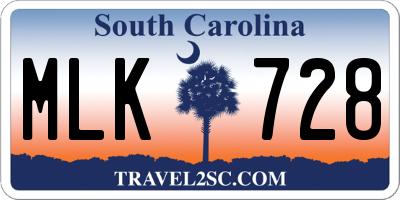 SC license plate MLK728
