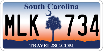 SC license plate MLK734