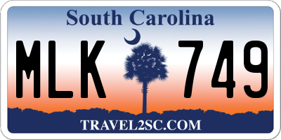 SC license plate MLK749