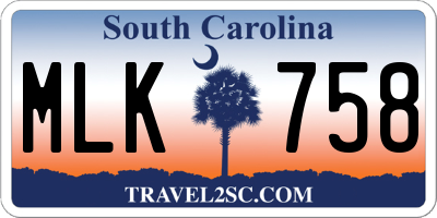 SC license plate MLK758