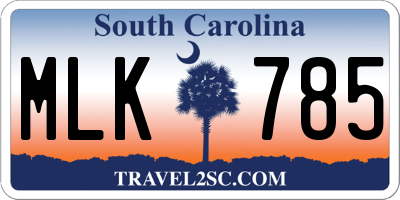 SC license plate MLK785
