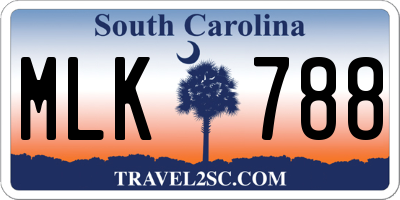 SC license plate MLK788