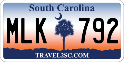 SC license plate MLK792