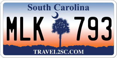 SC license plate MLK793