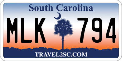 SC license plate MLK794