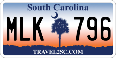 SC license plate MLK796