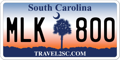 SC license plate MLK800