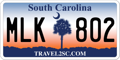 SC license plate MLK802