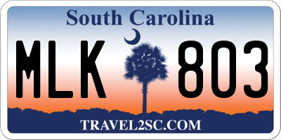 SC license plate MLK803