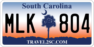 SC license plate MLK804