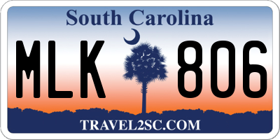 SC license plate MLK806