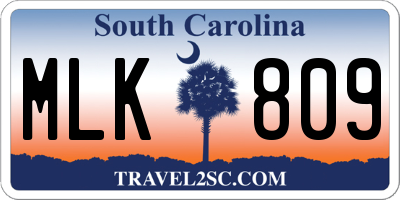 SC license plate MLK809