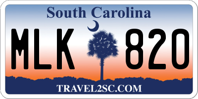 SC license plate MLK820