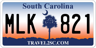 SC license plate MLK821