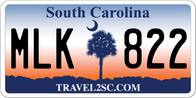 SC license plate MLK822