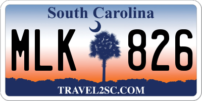 SC license plate MLK826