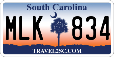 SC license plate MLK834