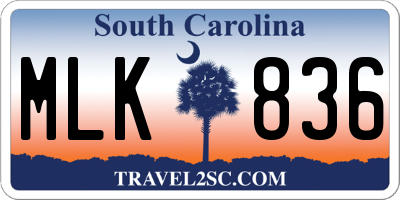 SC license plate MLK836