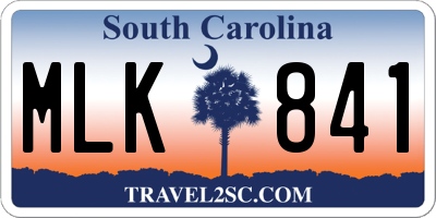 SC license plate MLK841