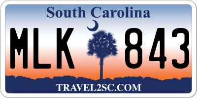 SC license plate MLK843