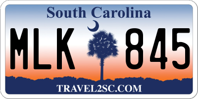 SC license plate MLK845