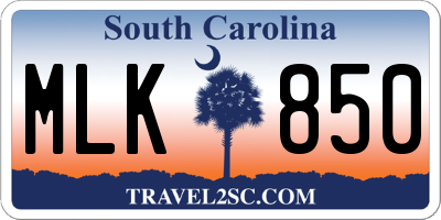 SC license plate MLK850