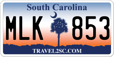 SC license plate MLK853