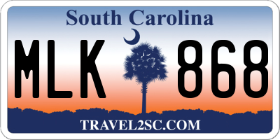 SC license plate MLK868