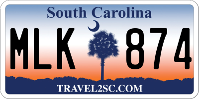 SC license plate MLK874