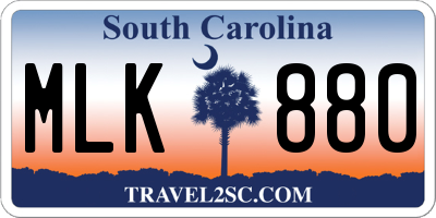 SC license plate MLK880