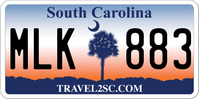 SC license plate MLK883