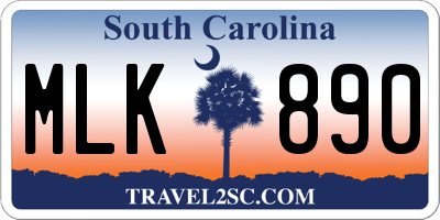 SC license plate MLK890