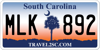 SC license plate MLK892