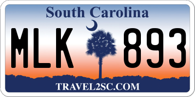 SC license plate MLK893