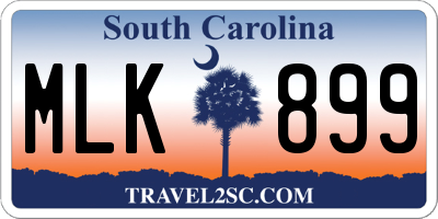 SC license plate MLK899