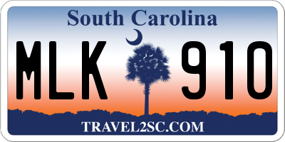 SC license plate MLK910