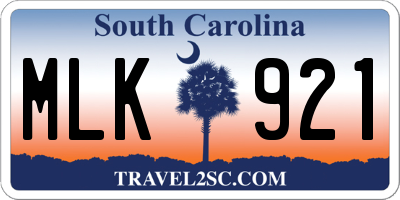 SC license plate MLK921
