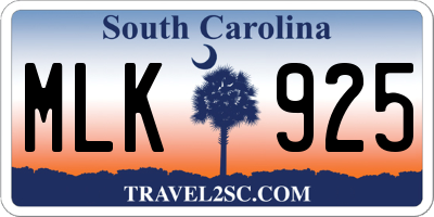 SC license plate MLK925