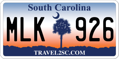SC license plate MLK926