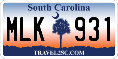 SC license plate MLK931