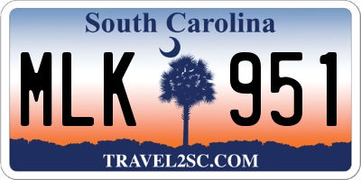 SC license plate MLK951