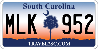 SC license plate MLK952