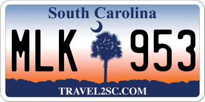 SC license plate MLK953