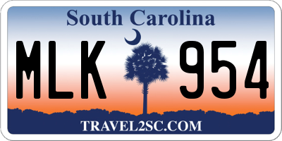 SC license plate MLK954