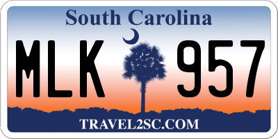 SC license plate MLK957
