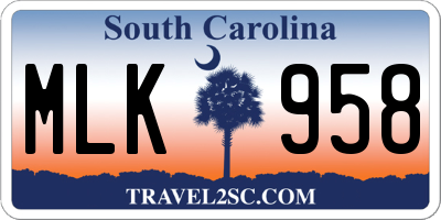 SC license plate MLK958