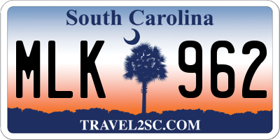 SC license plate MLK962
