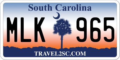 SC license plate MLK965