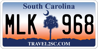 SC license plate MLK968