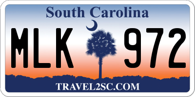 SC license plate MLK972